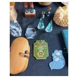 Vintage Collectibles and Novelty Items Assortment Inc Hand Carved Hiker Figurine with Storage Bin