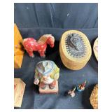 Vintage Collectibles and Novelty Items Assortment Inc Hand Carved Hiker Figurine with Storage Bin