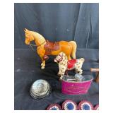 Vintage Americana Collectibles Lot with Cigar Boxes, Toys, and Patriotic Decor