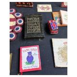 Vintage Americana Collectibles Lot with Cigar Boxes, Toys, and Patriotic Decor