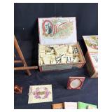 Vintage Americana Collectibles Lot with Cigar Boxes, Toys, and Patriotic Decor