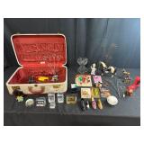 Assorted Vintage Collectibles and Trinkets with Samsonite Suitcase