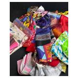 Large Collection of Vintage and Modern Scarves with Storage Bin