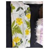 Antique Lot with Oil Lamps, Textiles, Suitcase, and Encyclopedia