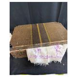 Antique Lot with Oil Lamps, Textiles, Suitcase, and Encyclopedia