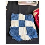 Antique Lot with Oil Lamps, Textiles, Suitcase, and Encyclopedia