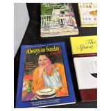 Collection of Cookbooks and Bartender Guides with Storage Bin