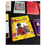 Collection of Cookbooks and Bartender Guides with Storage Bin