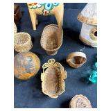 Collection of Vintage Harmonicas, Carved Boxes, Pipes, Booklet, and Decorative Items