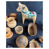 Collection of Vintage Harmonicas, Carved Boxes, Pipes, Booklet, and Decorative Items