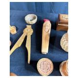 Collection of Vintage Harmonicas, Carved Boxes, Pipes, Booklet, and Decorative Items