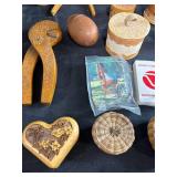 Collection of Vintage Harmonicas, Carved Boxes, Pipes, Booklet, and Decorative Items