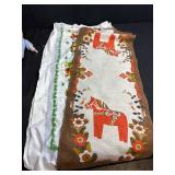 Vintage Doll, Swedish Dala Horse Linens, Wood Plate, Miniature Figures and Storage Bin Lot