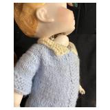 Vintage Doll, Swedish Dala Horse Linens, Wood Plate, Miniature Figures and Storage Bin Lot