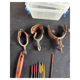 Large Assortment of Paint Brushes, Stirrers, Spurs, Small Containers and Art Brushes