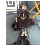 Wood Folding Stool with 2 Decorative Pillows and Witch Doll