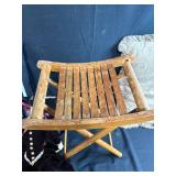 Wood Folding Stool with 2 Decorative Pillows and Witch Doll