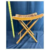 Wood Folding Stool with 2 Decorative Pillows and Witch Doll