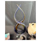 Collection of Southwestern Style Pottery, Art Glass Sculpture, and Fabric Textiles