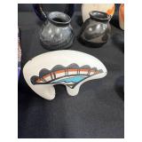 Collection of Southwestern Style Pottery, Art Glass Sculpture, and Fabric Textiles