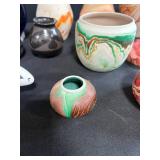 Collection of Southwestern Style Pottery, Art Glass Sculpture, and Fabric Textiles