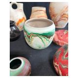 Collection of Southwestern Style Pottery, Art Glass Sculpture, and Fabric Textiles