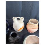 Collection of Southwestern Style Pottery, Art Glass Sculpture, and Fabric Textiles