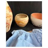 Collection of Southwestern Style Pottery, Art Glass Sculpture, and Fabric Textiles
