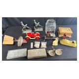 Vintage Collectibles and Decor Group Including Cast Figurines, Toys, Bank, and More