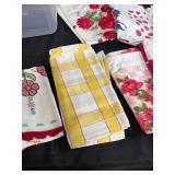 Collection of Vintage Printed and Embroidered Kitchen Towels with Storage Bin