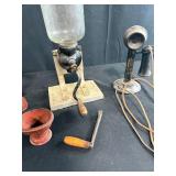 Collection of Antique Kitchen Grinder, Arcade Coffee Mill, and Candlestick Telephone