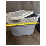 Lot of 2 Large Plastic Storage Totes with Lids and Assorted Packing Materials