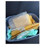 Lot of 2 Large Plastic Storage Totes with Lids and Assorted Packing Materials