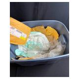 Lot of 2 Large Plastic Storage Totes with Lids and Assorted Packing Materials