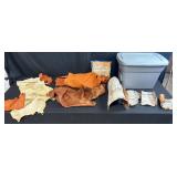 Large Bin of Mixed Leather Hides and Birch Bark Sheets