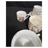 Collection of Antique and Vintage Porcelain Cups and Saucers with Handpainted Details