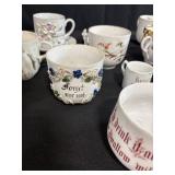 Collection of Antique and Vintage Porcelain Cups and Saucers with Handpainted Details