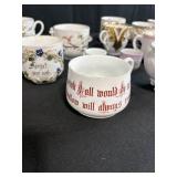 Collection of Antique and Vintage Porcelain Cups and Saucers with Handpainted Details