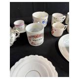 Collection of Antique and Vintage Porcelain Cups and Saucers with Handpainted Details
