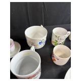 Collection of Antique and Vintage Porcelain Cups and Saucers with Handpainted Details