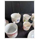 Collection of Antique and Vintage Porcelain Cups and Saucers with Handpainted Details