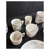 Collection of Antique and Vintage Porcelain Cups and Saucers with Handpainted Details