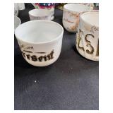 Collection of Antique and Vintage Porcelain Cups and Saucers with Handpainted Details