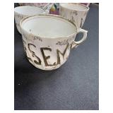 Collection of Antique and Vintage Porcelain Cups and Saucers with Handpainted Details