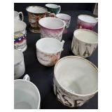 Collection of Antique and Vintage Porcelain Cups and Saucers with Handpainted Details