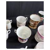 Collection of Antique and Vintage Porcelain Cups and Saucers with Handpainted Details