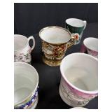 Collection of Antique and Vintage Porcelain Cups and Saucers with Handpainted Details