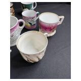 Collection of Antique and Vintage Porcelain Cups and Saucers with Handpainted Details