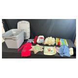 Large Bin of Vintage Fabric, Trims, and Sewing Materials Assortment