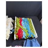 Large Bin of Vintage Fabric, Trims, and Sewing Materials Assortment